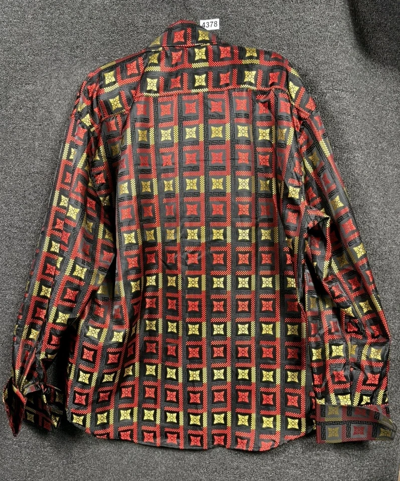 Manzini Shirt Mens 3XL Silky Multicolor Geometric Long Sleeve Button Up Dressy - Image 2 of 4