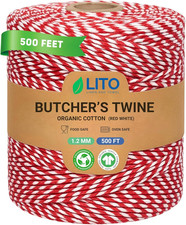 Red and White Organic Twine Cotton String - 500 Feet Wrapping, Baking, Butcher,
