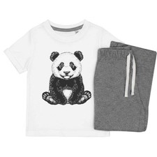 'Panda Bear Cub Sitting' Kids Nightwear / Pyjama Set (KP045733)