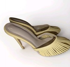 Yellow Strappy Toe Stiletto Heels Women's Slip On Hollow Out Slippers Sz 39/8