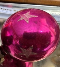 Vintage Mercury Glass Christmas Ornament Pink With White Mica Stars Made In USA