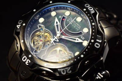 Invicta Reserve Venom Automatic MOP Double Heart Open Black Tone Mens Watch 53mm