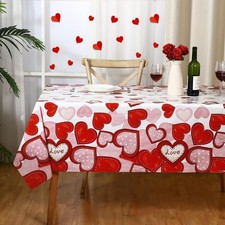 4 Pcs Valentine's Day Tablecloth 108 x 54 Inch Red Pink Love Heart Tablecloth...