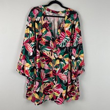 Catherines Muse Pintuck Tunic Shirt Size 5X Floral 3/4 Sleeves Popover