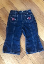 Osh Kosh girl's blue jeans w/embroidered flowers, size 12 months, exc condition