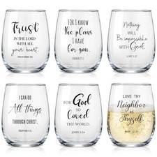 6 Sets Christian Funny Wine Glasses Gifts for Women 15 oz with Jesus Classic