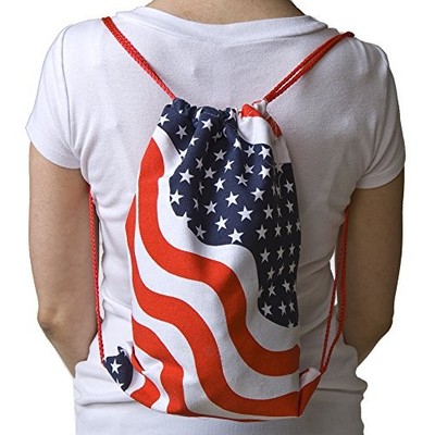 Patriotic Red White And Blue Flag Child Size Drawstring Backpack 1 dozen