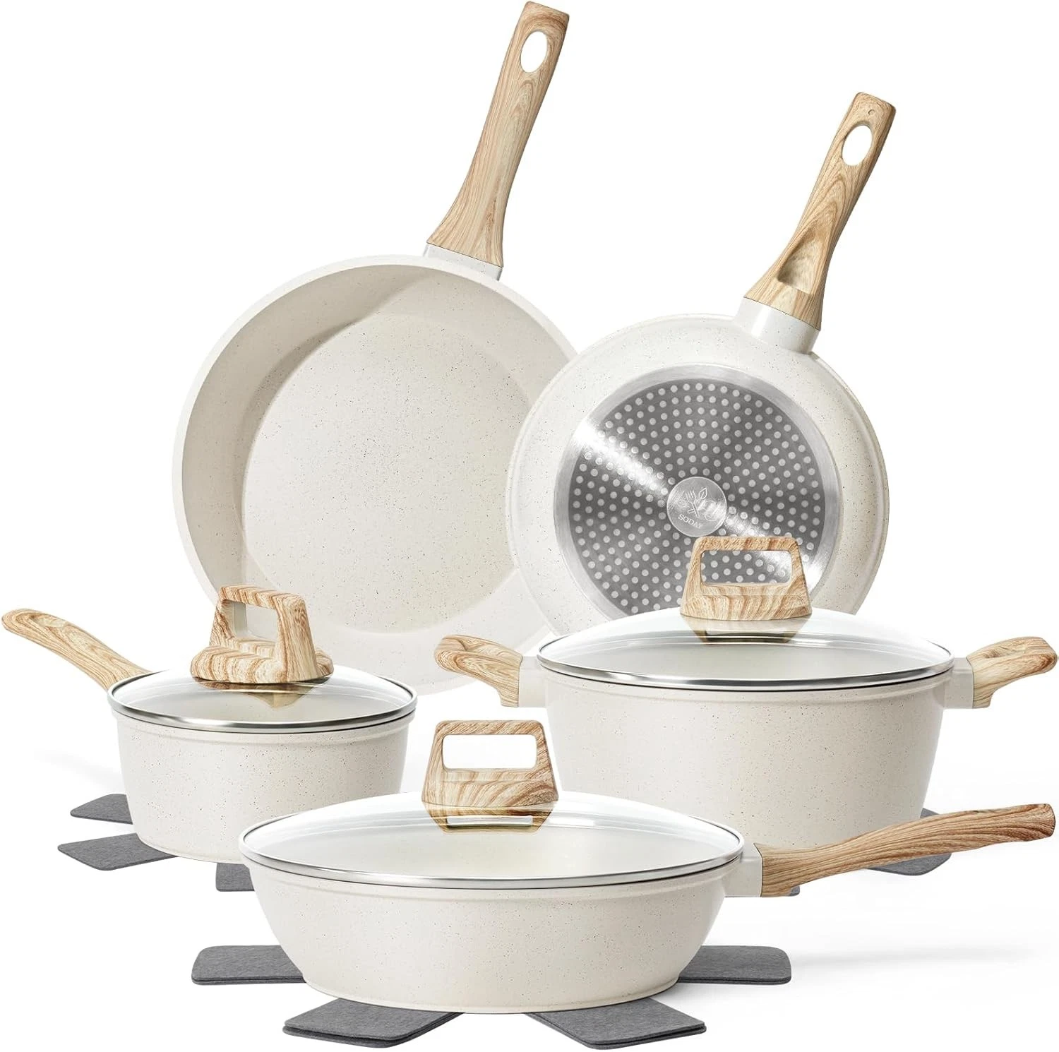 12 Pcs Pots and Pans Set Non Stick, Cookware Sets White Granite Induction Cookwa