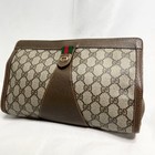 Gucci Clutch Bag Sherry Line GG Supreme PVC Leather Beige Brown Authentic