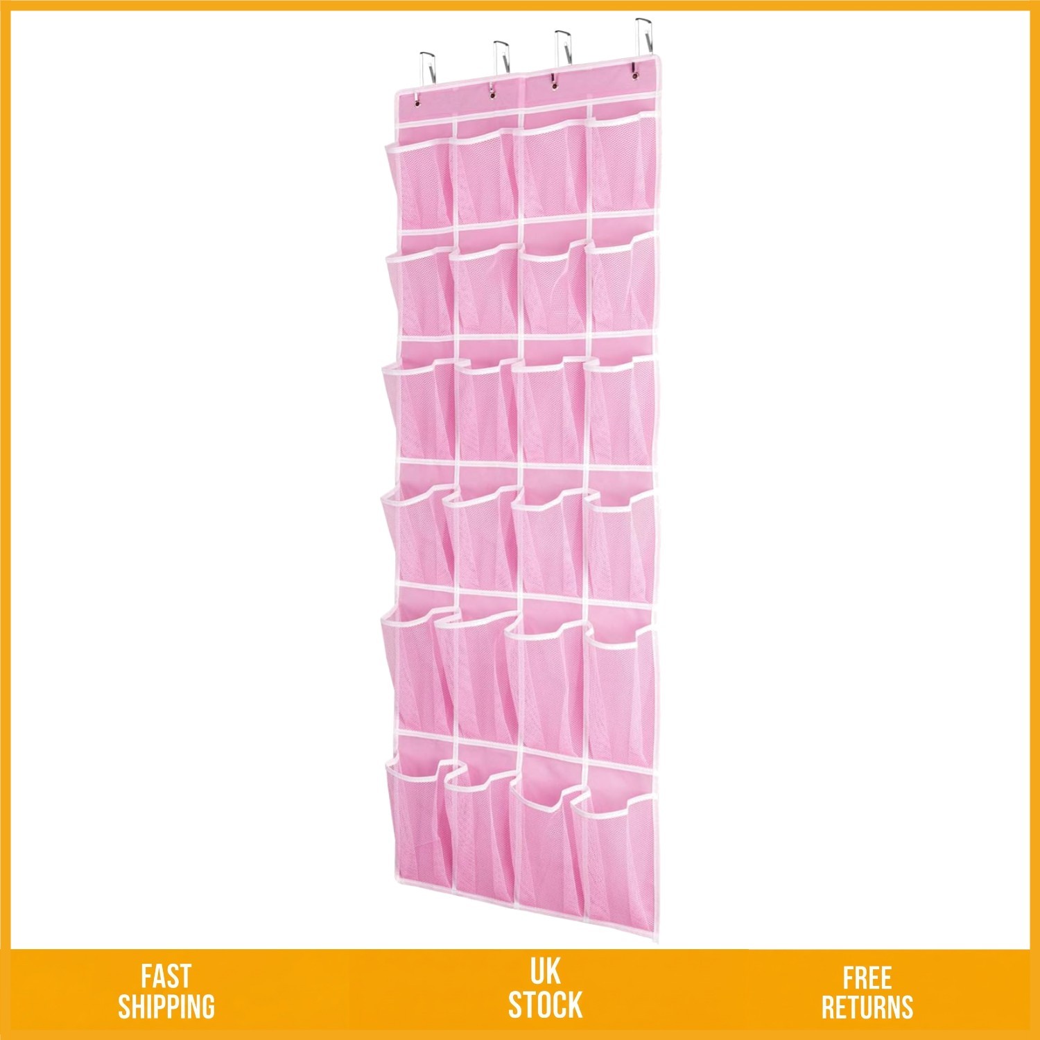 Breathable Over Door Hanging Shoe Organizer Mesh Storage 24 Pockets 58x21in Pink