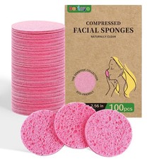 100-Count Compressed Facial Sponges Natural Cellulose Pink Face Sponges