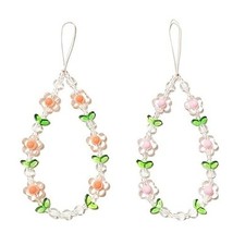 Flower Phone Charm Cute Pearl Phone Lanyards Beaded Camera Wrist Strap
