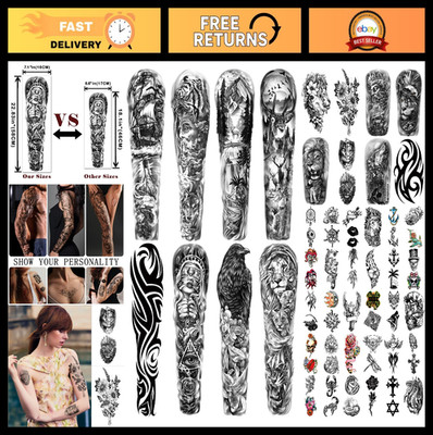 Full Arm Sleeve Temporary Tattoos - 46 Sheets Realistic Designs for Men & Women,