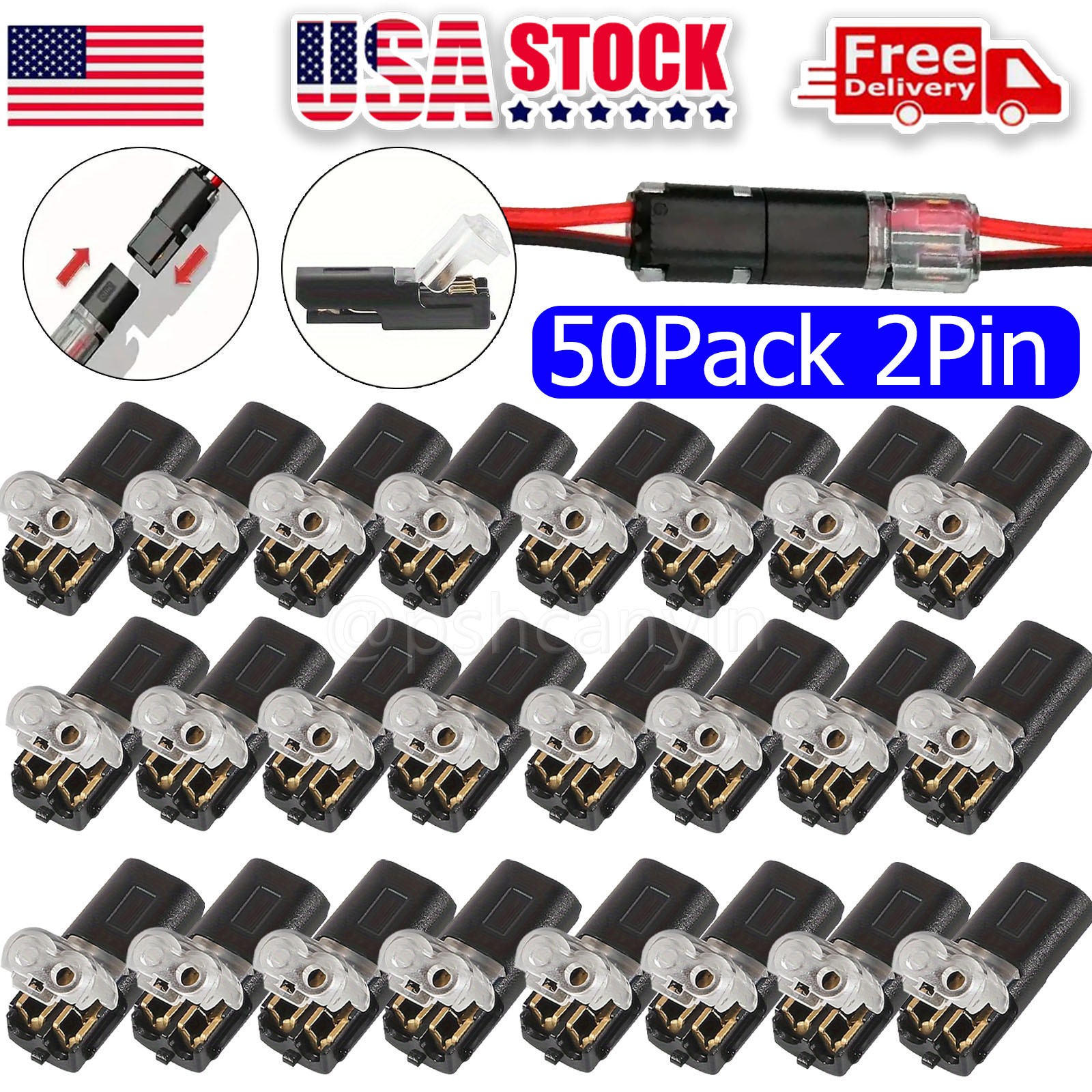 50PCS Double-Wire Plug-in Connector, Cable Clamp with Locking Buckle, AWG 18-22