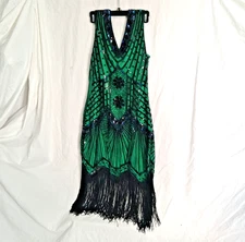 Green Flapper Dress, Medium, Babeyond, sleeveless, v neck