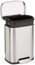 Smudge Resistant Small Rectangular Trash Can with Soft-Close Foot Pedal, Brushed