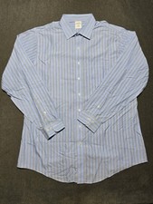 Brooks Brothers 346 Non-Iron Dress Shirt Men 17.5 6/7 Blue Striped Regular Fit