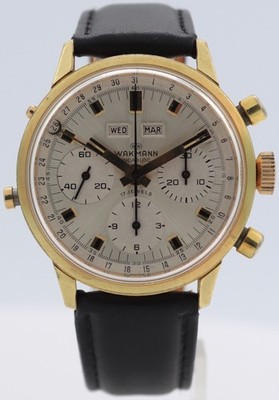 Vintage Wakmann Triple Date Men's Chronograph Wristwatch Valj. 730 Serviced