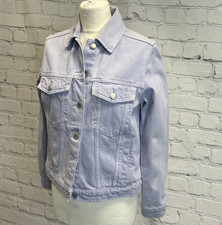 M&S Marks Spencers Womens Coat Jacket Denim Button Lilac Spring Purple UK 8