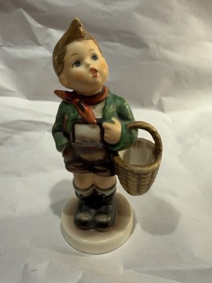 Goebel W. Germany Porcelain Boy Figurine w/ Basket, Hand Painted Multicolor