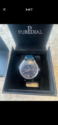 Puredial Automatic Wristwatch Blue Leather Strap Blue Dial Silver Case w/ Box