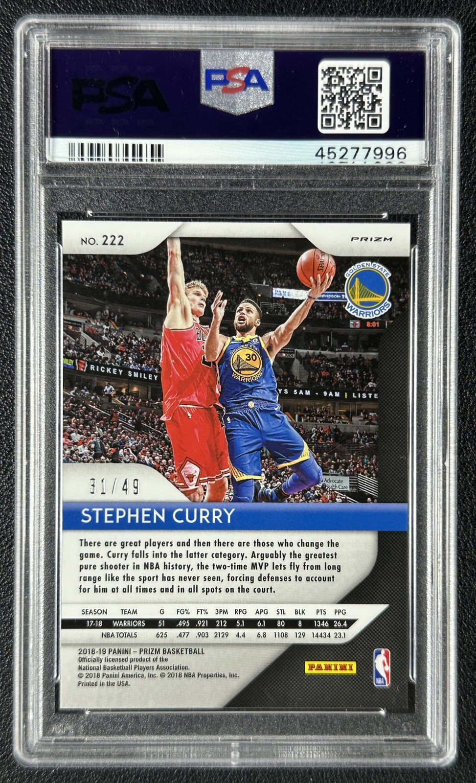 STEPHEN STEPH CURRY PSA 10 2018-19 PANINI PRIZM #222 ORANGE 31/49 WARRIORS view 2