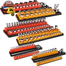 Magnetic Socket Organizer Set - Durable 1/2, 1/4, 3/8 Inch Drive Holder, Tool Bo
