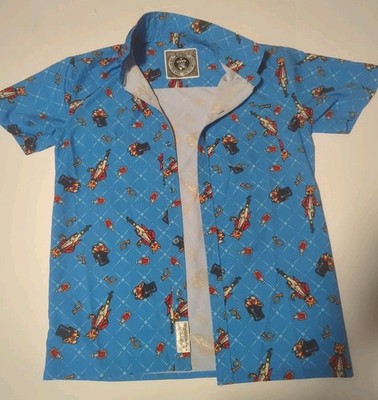 Kings Wild Threads Fox Horn Print Button Up Shirt Mens Small Blue