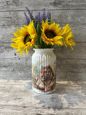 Vase ribbed Tiger design Decoupaged