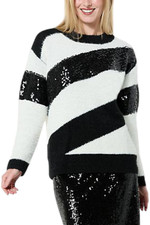 Jaclyn Smith Women's Sequined Striped Sweater Black/White