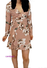 JOHN ZACK PINK FLORAL WRAP FRILL DRESS