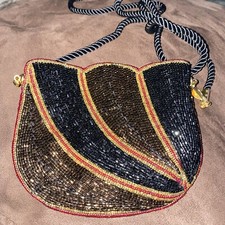 Beaded Evening Bag Small Vintage Black Gold