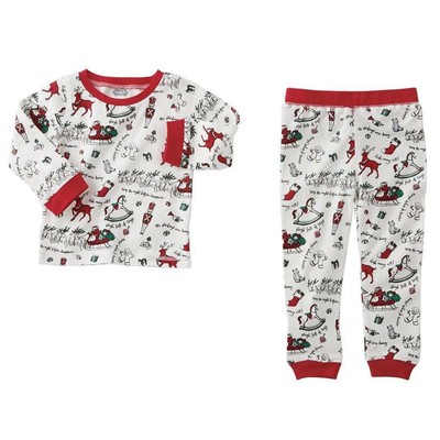 Mud Pie Holiday Very Merry Red Trim Christmas Print Pajama Set 9-12 Months
