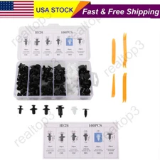 100pc Plastic Rivets Fastener Fender Bumper Push Clips w/ 4pcs Removal Tool