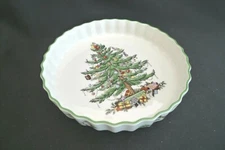 VINTAGE SPODE PORCELAIN CHRISTMAS TREE PATTERN QUICHE TART PIE DISH ENGLAND