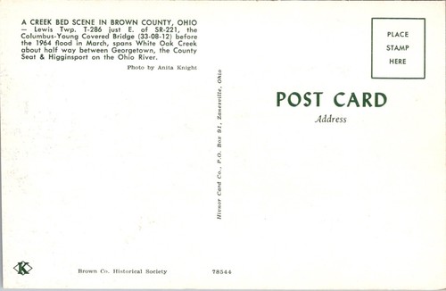 Postcard Brown Co. Georgetown Ohio Columbus-Young Covered Bridge Ohio River UNP - Imagen 2 de 2