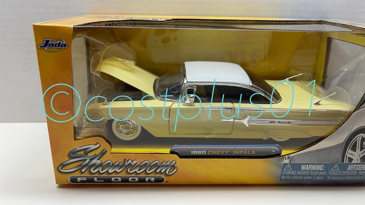 JADA SHOWROOM FLOOR 1960 CHEVY IMPALA 1:24 YELLOW WITH WHITE