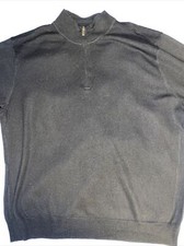 Saks Fifth Avenue Sweater Sz XL 1/4 Zip 75 Extra Fine Merino Wool Black ITALY