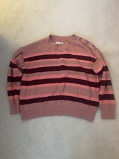 Loft Pink Striped Button Sweater Size Medium