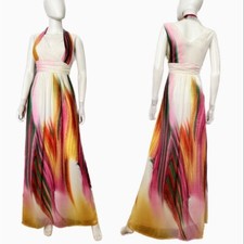 SALE💥NWT PALMETTO WOMEN LONG CHIFFON DRESS LINED SLEEVELESS MULTICOLOR GOWN