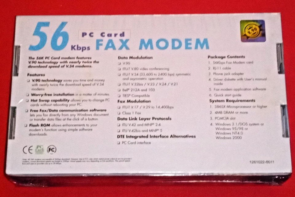 56 Kbps FAX MODEM PC Card V.90 Intel Chipset 1261022-011 Unopened NOS Vintage - Image 4 of 4