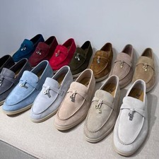 Italian Style Womens Real Suede Leather Slip On Loafers Casual British Shoes New
