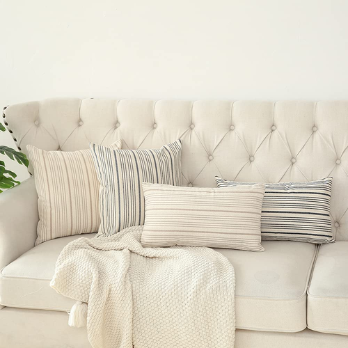 Grey and Cream Farmhouse Throw Pillow Covers Set of 2 for Sofa and Chair - Picture 5 of 12