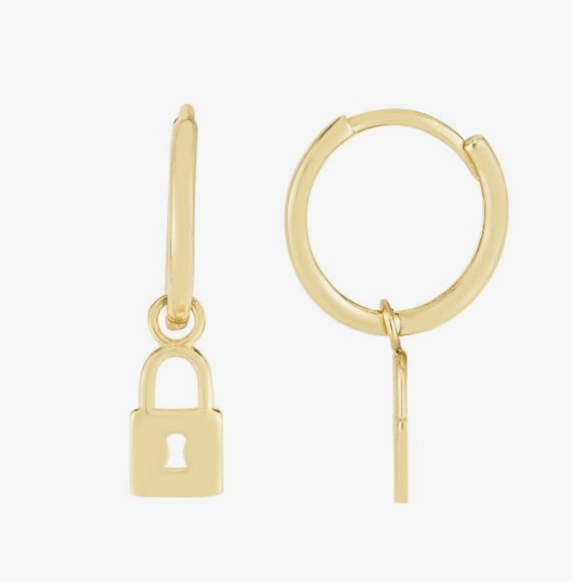 14k Gold Dangle Lock Huggies , Tiny Lock Earrings Gold, Earrings Lock ...