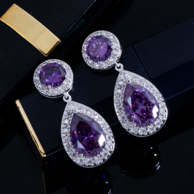 crystal purple diamond earrings