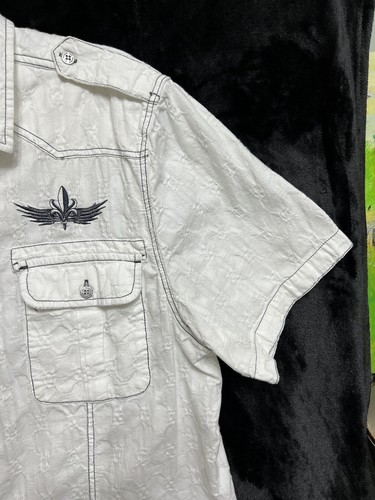 Machine Custom Co. Mens White Button Front Shirt W/Embroidered Details SzXL NICE - Picture 3 of 10