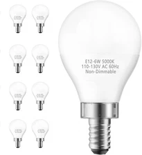 8-Pack Non-Dimmable E12 Ceiling Fan Light Bulbs, 120V 60W Eqv, 5000K Daylight