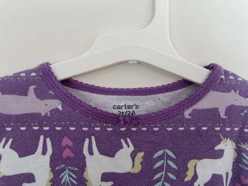 Carter's Toddler Girls Cute Animals Floral Cotton Long Sleeve PJ Top Purple 2T - Picture 3 of 5