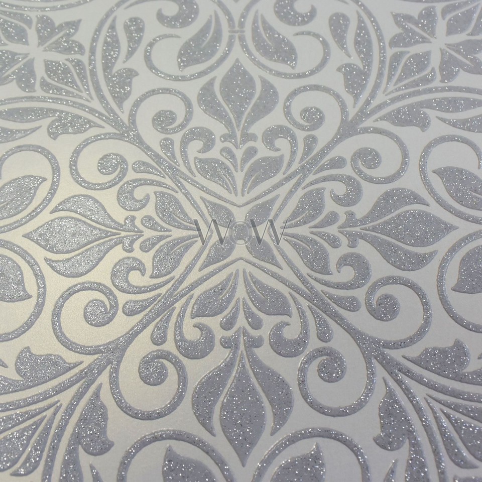 SOFIA DAMASK GLITTER TEXTURED WALLPAPER HIGH QUALITY SILVER 2456