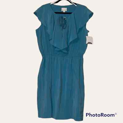 Donna Morgan size 12 womens dress sky blue cinch waist sleeveless ruffle v  neck | eBay